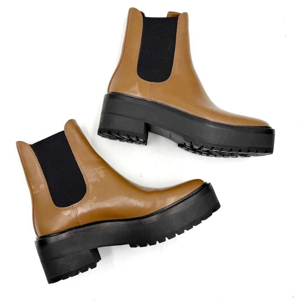 Loeffler Randall Reggie Chelsea **READ Platform Boot Brown Leather Ankle Sz 7.5